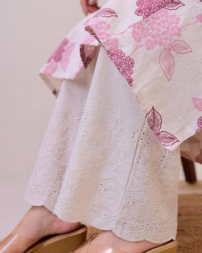 Off White & Pink Floral Sleeveless Long Kurta with Palazzo