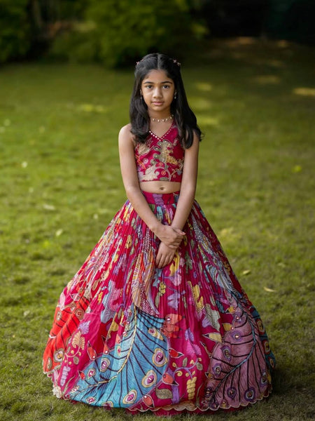 Girls Designer Peacock Print Lehenga Choli Set