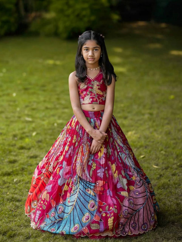Girls Designer Peacock Print Lehenga Choli Set