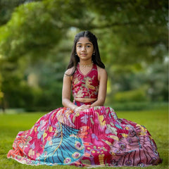 Girls Designer Peacock Print Lehenga Choli Set