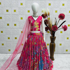Girls Designer Peacock Print Lehenga Choli Set