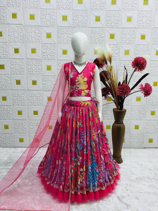 Girls Designer Peacock Print Lehenga Choli Set