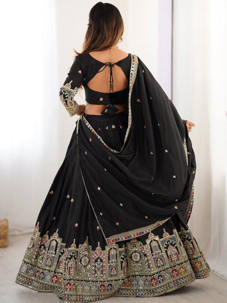 Designer Black Embroidered Lehenga Choli with Heavy Heritage Border & Dupatta