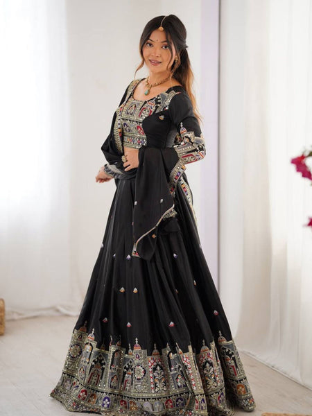 Designer Black Embroidered Lehenga Choli with Heavy Heritage Border & Dupatta
