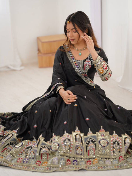 Designer Black Embroidered Lehenga Choli with Heavy Heritage Border & Dupatta