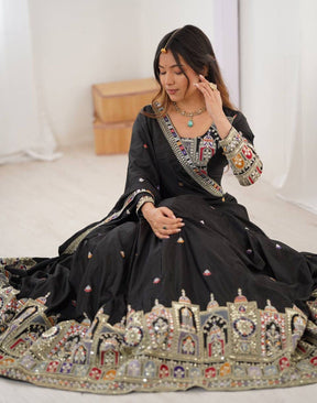 Designer Black Embroidered Lehenga Choli with Heavy Heritage Border & Dupatta