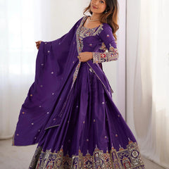 Royal Purple Embroidered Lehenga Choli with Heavy Traditional Border