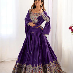 Royal Purple Embroidered Lehenga Choli with Heavy Traditional Border