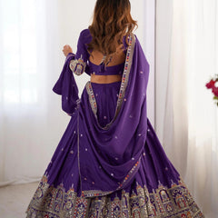 Royal Purple Embroidered Lehenga Choli with Heavy Traditional Border