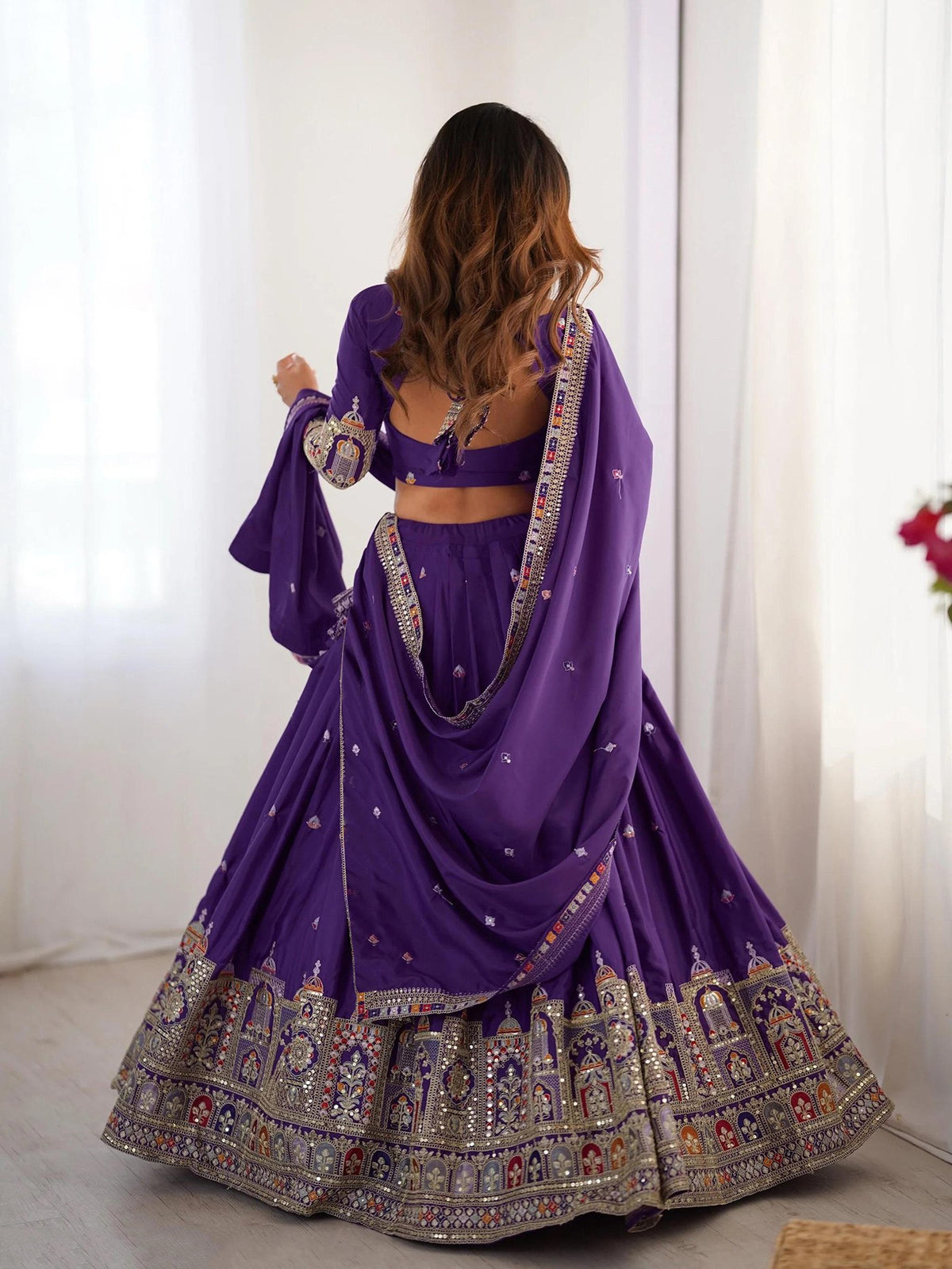 Royal Purple Embroidered Lehenga Choli with Heavy Traditional Border