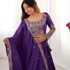 Royal Purple Embroidered Lehenga Choli with Heavy Traditional Border