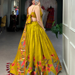 Mustard Green Floral Printed Lehenga Choli with Designer Dupatta