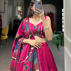 Rani Pink Printed Lehenga Choli with Designer Dupatta