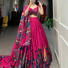 Rani Pink Printed Lehenga Choli with Designer Dupatta