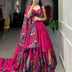 Rani Pink Printed Lehenga Choli with Designer Dupatta