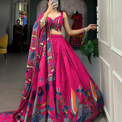 Rani Pink Printed Lehenga Choli with Designer Dupatta