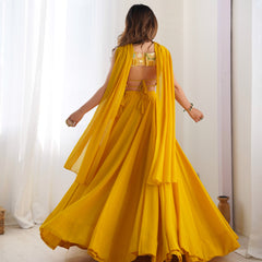 Mustard Yellow Flared Lehenga Choli with Embroidered Designer Blouse & Dupatta