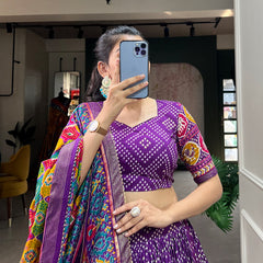 Purple Bandhani Print Lehenga Choli with Multicolor Patola Dupatta