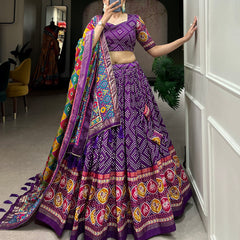Purple Bandhani Print Lehenga Choli with Multicolor Patola Dupatta