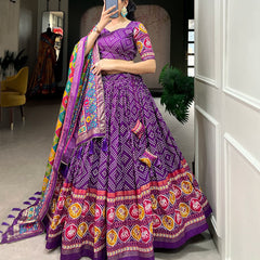 Purple Bandhani Print Lehenga Choli with Multicolor Patola Dupatta