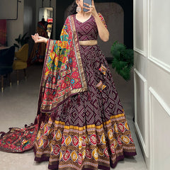 Maroon Bandhani Print Lehenga Choli with Multicolor Patola Dupatta