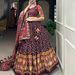 Maroon Bandhani Print Lehenga Choli with Multicolor Patola Dupatta