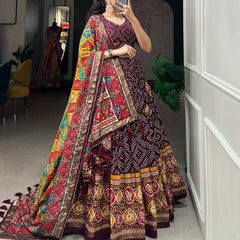 Maroon Bandhani Print Lehenga Choli with Multicolor Patola Dupatta