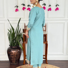Women Sky Blue Color Embroidered Kurta Set with Dupatta