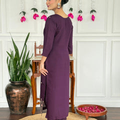Women Purple Embroidered Kurta Set with Dupatta