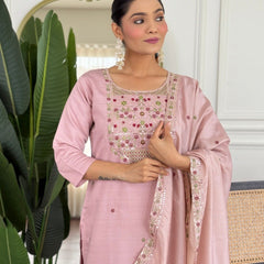 Women Blush Pink Color Embroidered Kurta Set with Dupatta