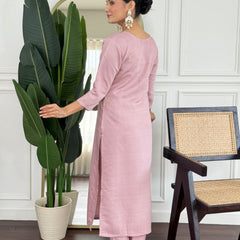 Women Blush Pink Color Embroidered Kurta Set with Dupatta