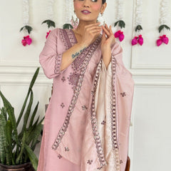 Women Pink Color Embroidered Kurta Set with Dupatta
