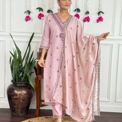 Women Pink Color Embroidered Kurta Set with Dupatta