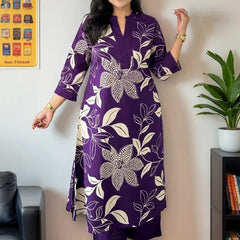 Women Purple Floral Printed Kurta Set with Pants