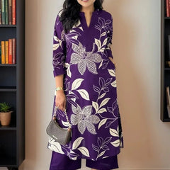 Women Purple Floral Printed Kurta Set with Pants