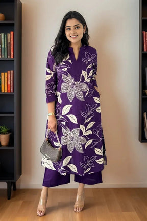 Women Purple Floral Printed Kurta Set with Pants