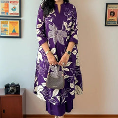 Women Purple Floral Printed Kurta Set with Pants