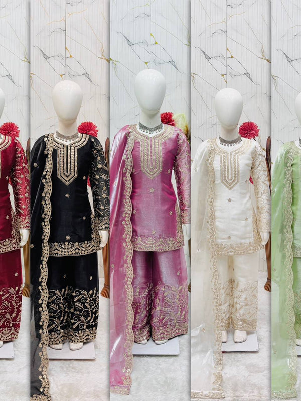 Girls Black Embroidered Kurta Palazzo Set with Dupatta
