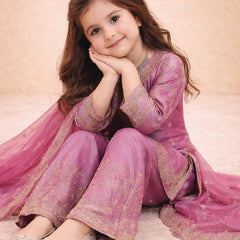 Girls Mauve Pink Embroidered Kurta Palazzo Set with Dupatta