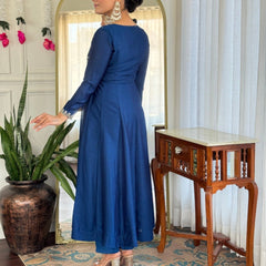 Women Navy Blue Embroidered Anarkali Kurta Set with Dupatta