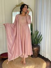 Women Blush Pink Embroidered Anarkali Kurta Set with Dupatta