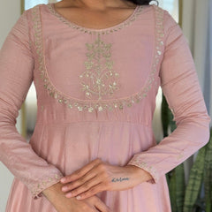 Women Blush Pink Embroidered Anarkali Kurta Set with Dupatta