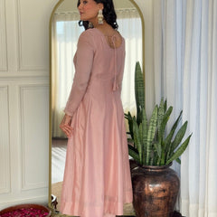 Women Blush Pink Embroidered Anarkali Kurta Set with Dupatta