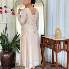 Women Beige Embroidered Anarkali Kurta Set with Dupatta