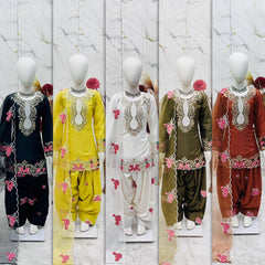 Girls Olive Green Embroidered Kurta Salwar Set with Dupatta