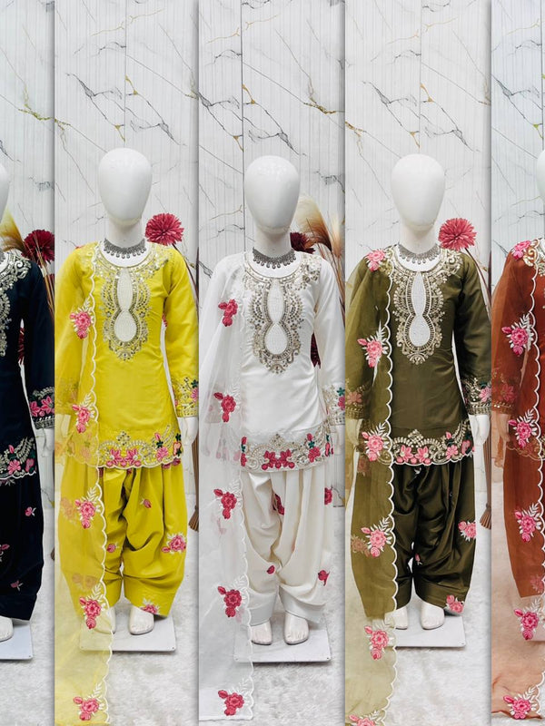 Girls Black Embroidered Kurta Salwar Set with Dupatta