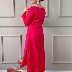 Women Pink Silk Embroidered Kurta Set with Printed Dupatta