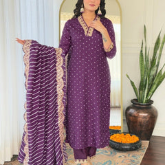 Women Purple Embroidered Kurta Set with Dupatta