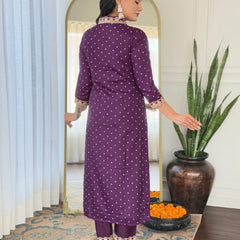 Women Purple Embroidered Kurta Set with Dupatta