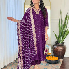 Women Purple Embroidered Kurta Set with Dupatta